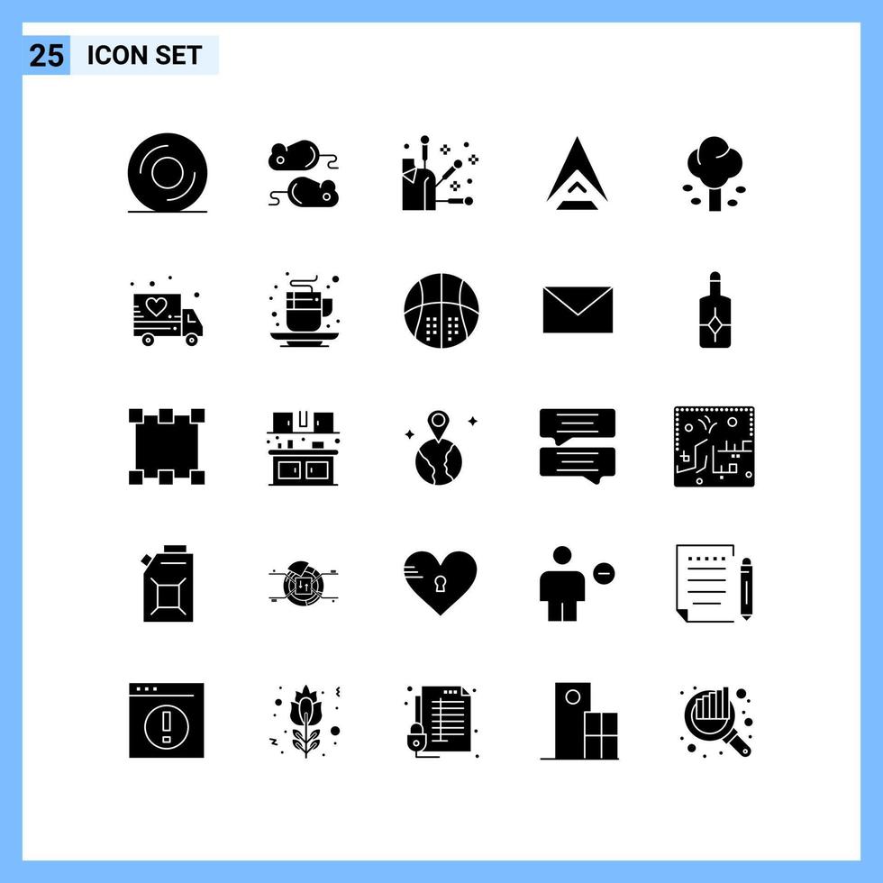 25 Icons. Solid style Creative Glyph Symbols. Black Solid Icon Sign Isolated on White Background. vector