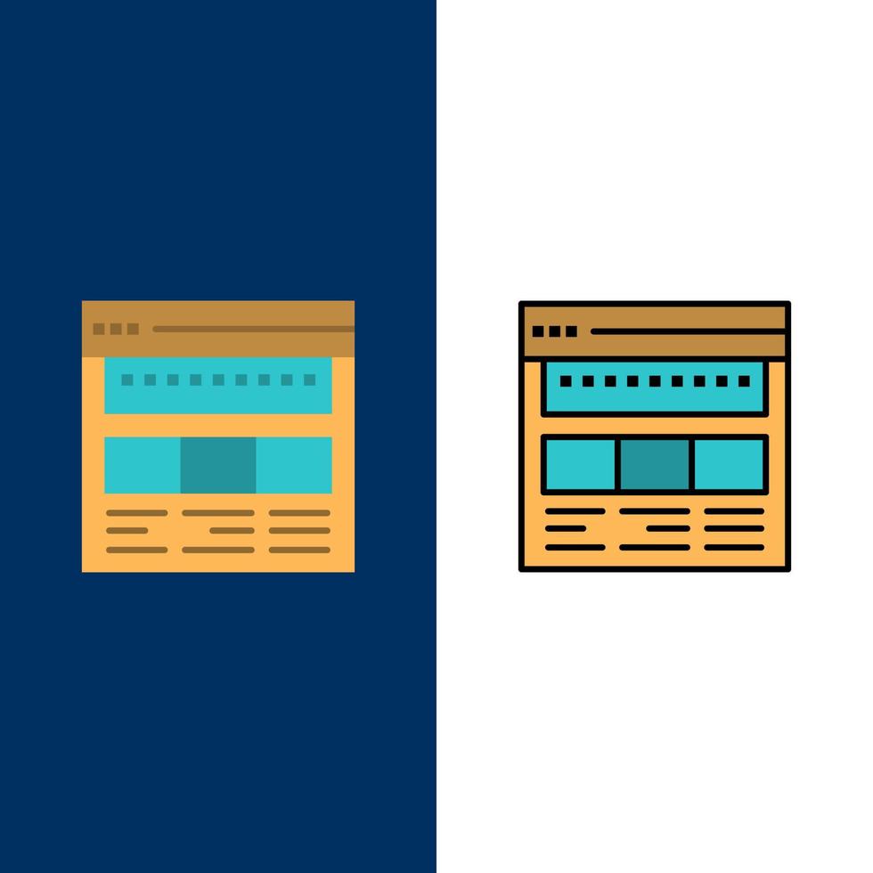 Website Browser Business Corporate Page Web Webpage  Icons Flat and Line Filled Icon Set Vector Blue Background