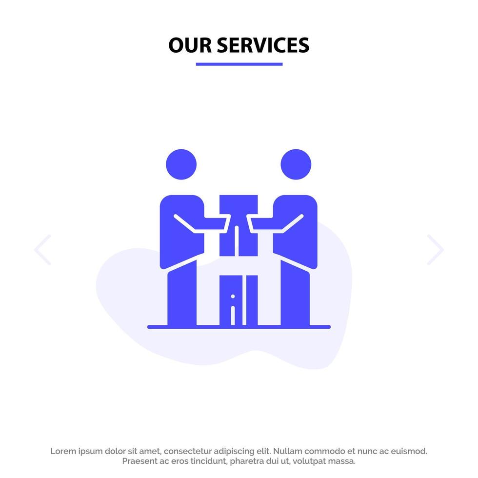 Our Services Business Cooperation Partners Partnership Team Solid Glyph Icon Web card Template vector