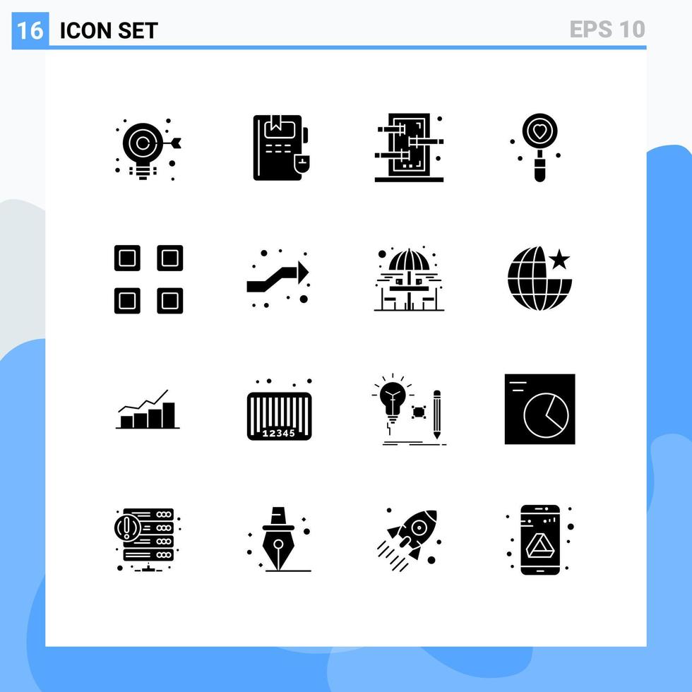 Modern Set of 16 Solid Glyphs and symbols such as layout wedding magic search heart Editable Vector Design Elements