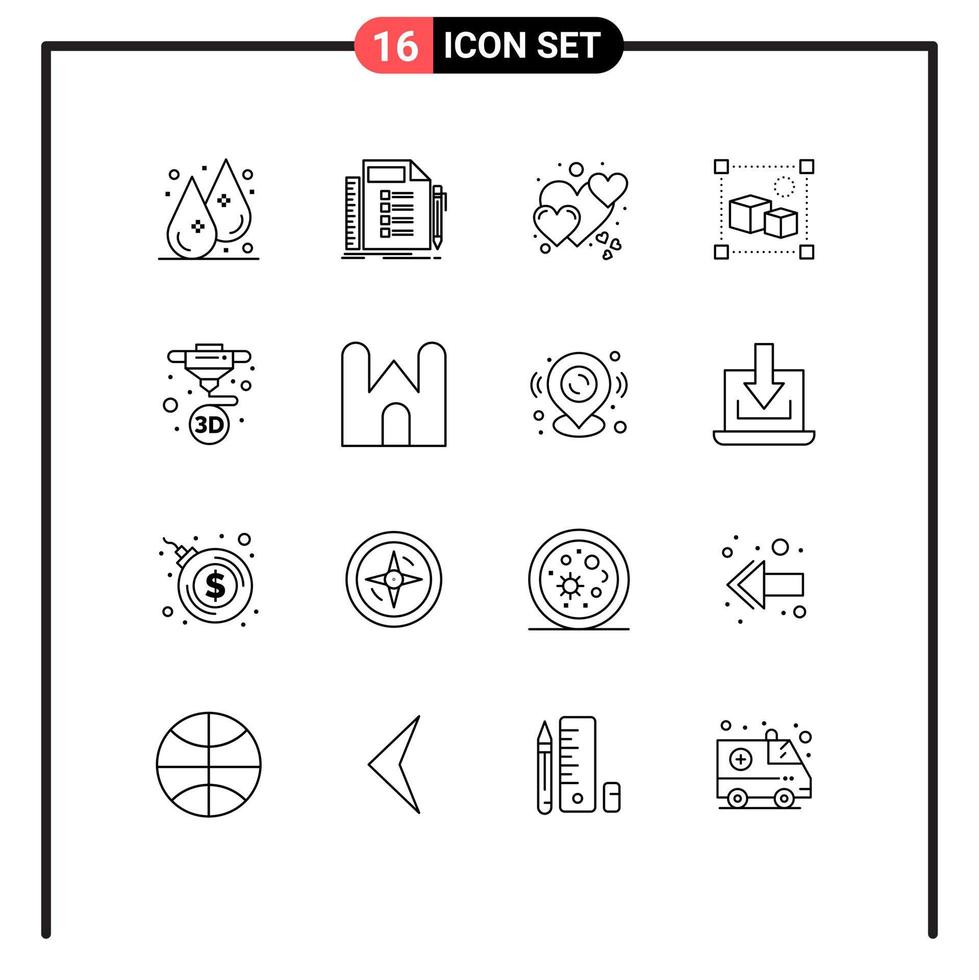 Pack of 16 creative Outlines of printing processing task file care Editable Vector Design Elements