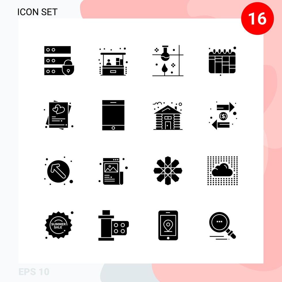 Vector Pack of 16 Icons in Solid Style. Creative Glyph Pack isolated on White Background for Web and Mobile.