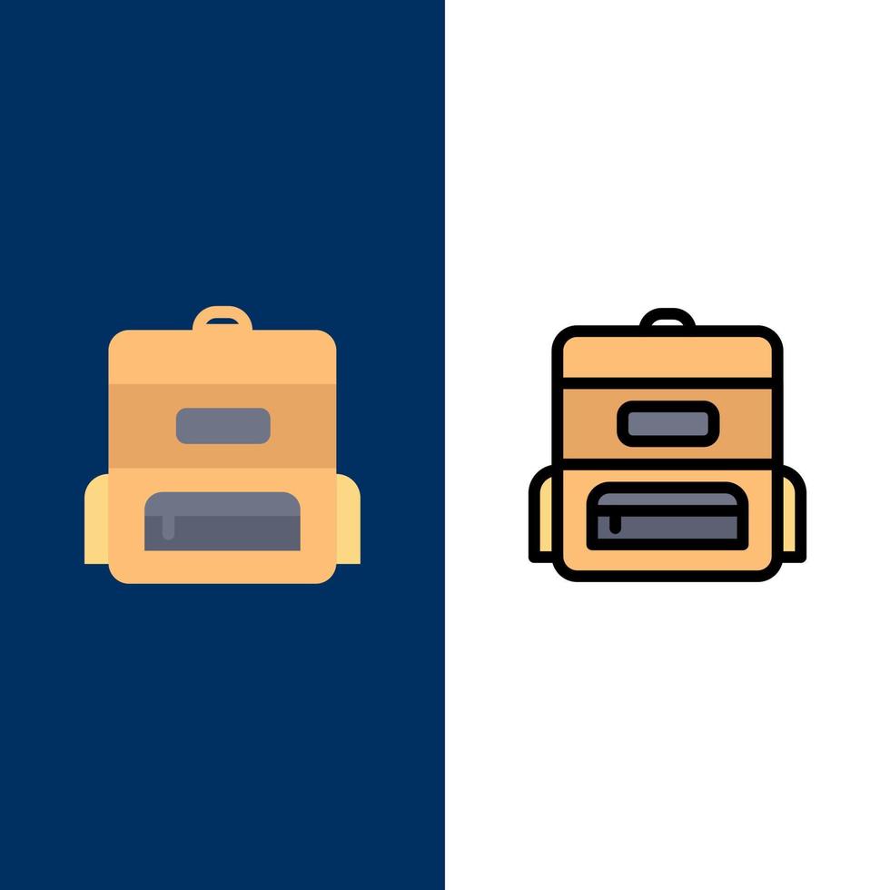 Bag Education Schoolbag  Icons Flat and Line Filled Icon Set Vector Blue Background