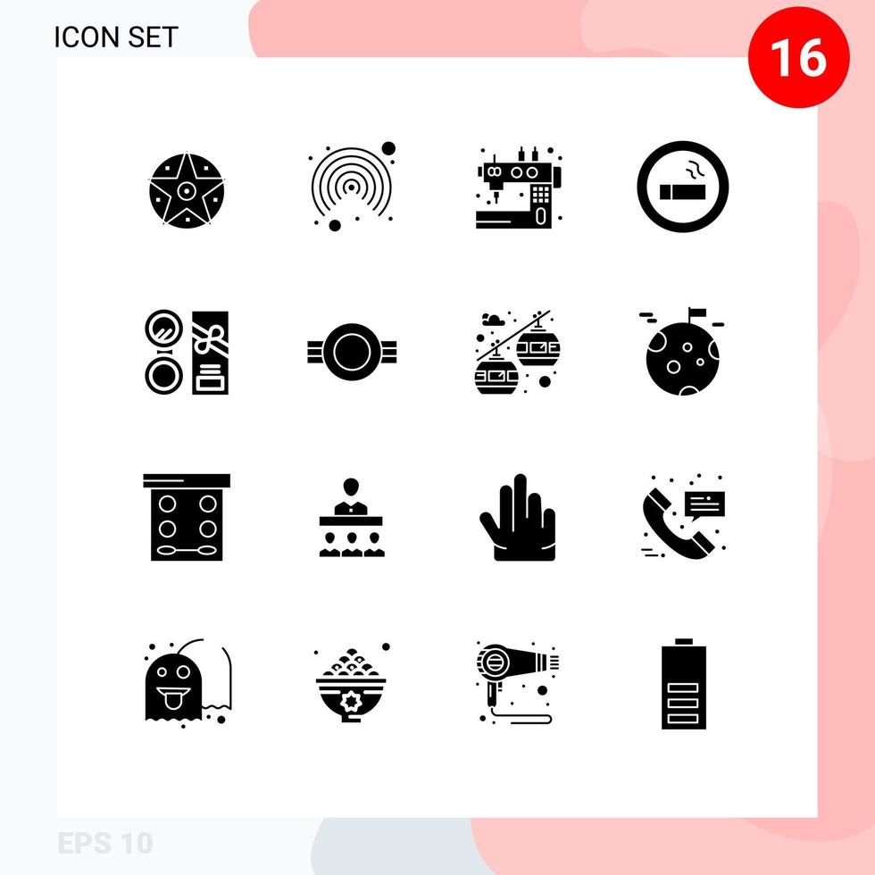 Group of 16 Solid Glyphs Signs and Symbols for beauty science machine lab biology Editable Vector Design Elements