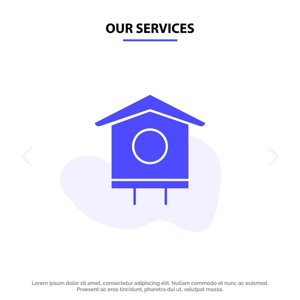 Our Services House Bird Birdhouse Spring Solid Glyph Icon Web card Template vector