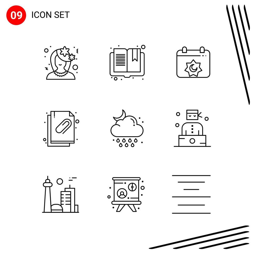 Collection of 9 Vector Icons in Line style. Pixle Perfect Outline Symbols for Web and Mobile. Line Icon Signs on White Background. 9 Icons.
