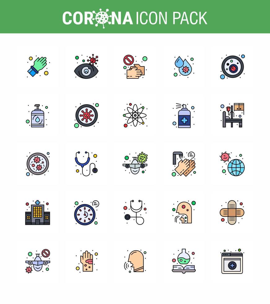 Coronavirus Precaution Tips icon for healthcare guidelines presentation 25 Flat Color Filled Line icon pack such as fever blood virus covid blood shake hand viral coronavirus 2019nov disease Vect vector