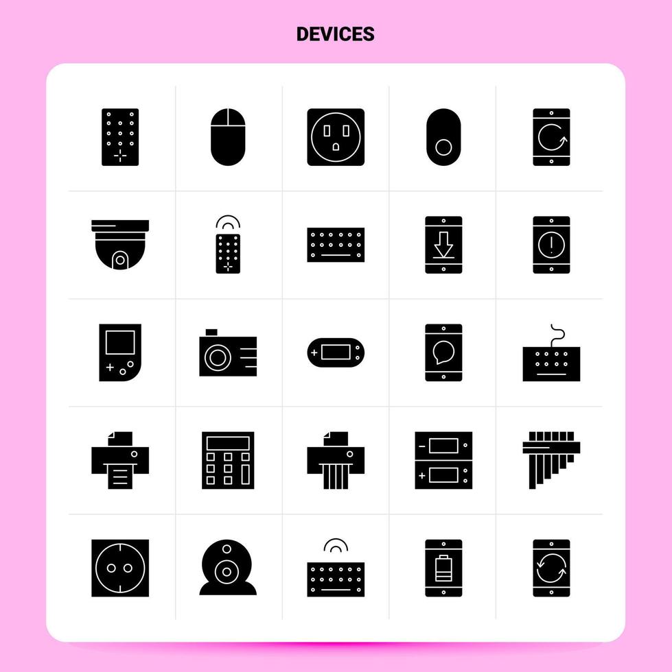 conjunto de iconos de 25 dispositivos sólidos diseño de estilo de glifo vectorial conjunto de iconos negros diseño de ideas de negocios web y móvil ilustración vectorial vector