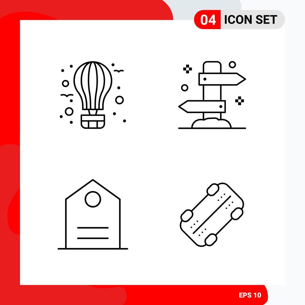 conjunto creativo de 4 iconos de contorno universal aislados sobre fondo blanco. vector