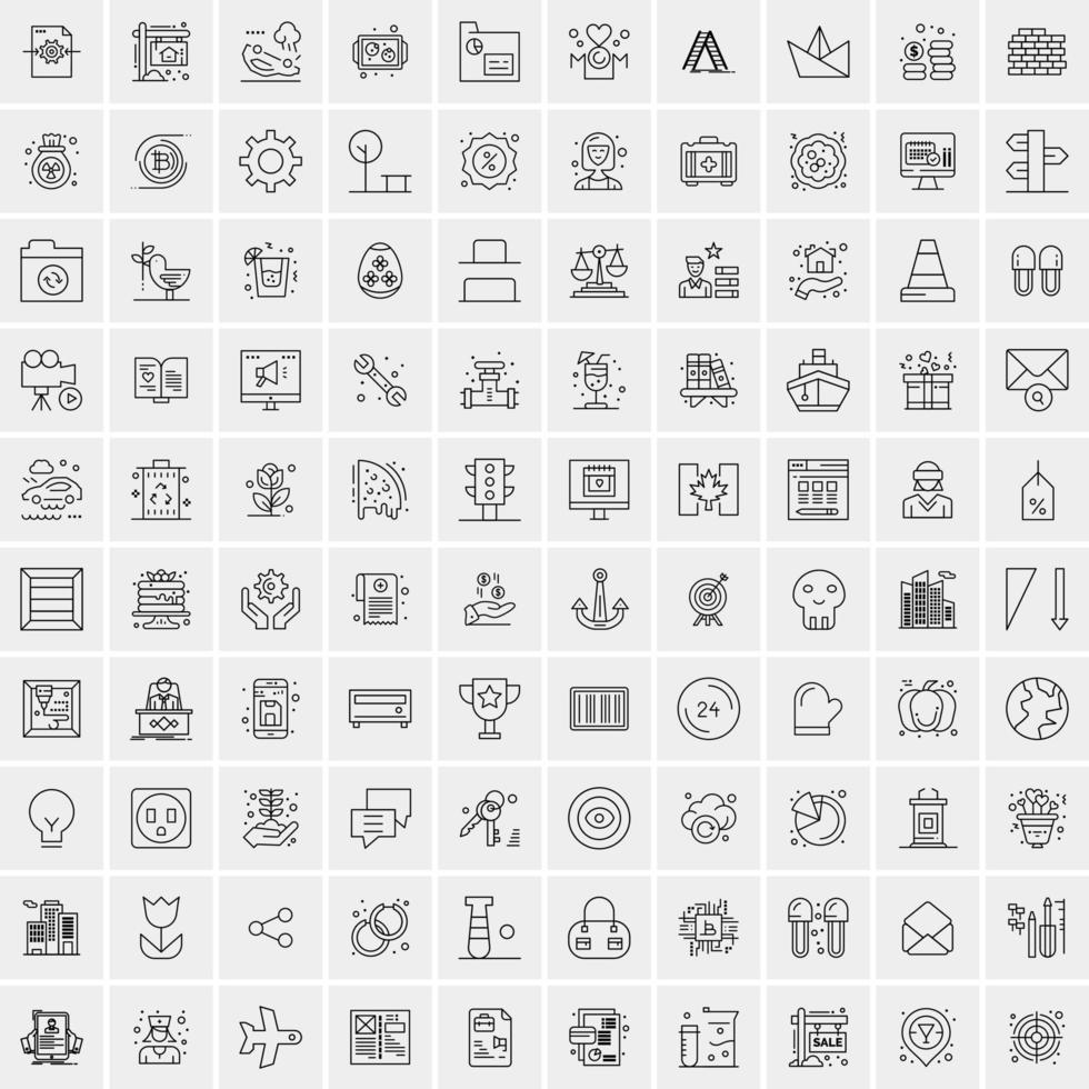 100 Universal Black Line Icons on White Background vector