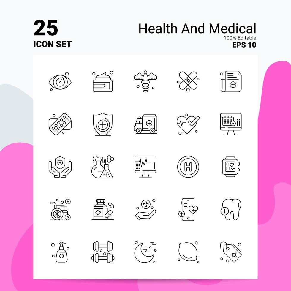 25 conjunto de iconos médicos y de salud 100 archivos eps 10 editables concepto de logotipo de empresa ideas diseño de icono de línea vector