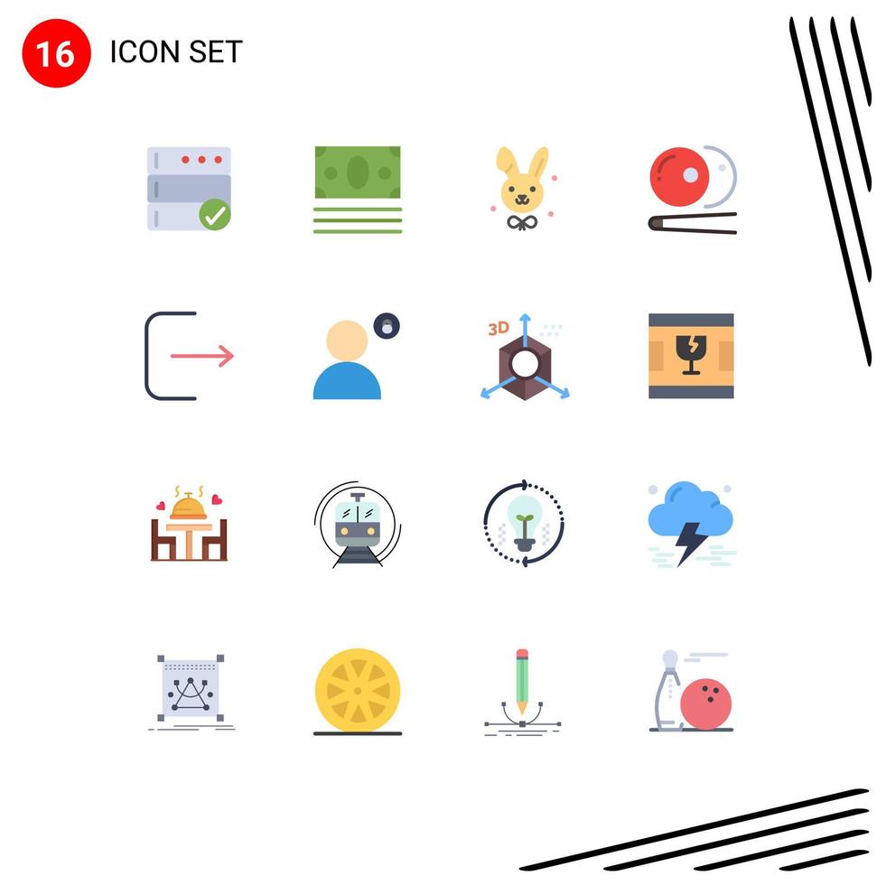 Flat Color Pack of 16 Universal Symbols of account multimedia easter logout snooker Editable Pack of Creative Vector Design Elements