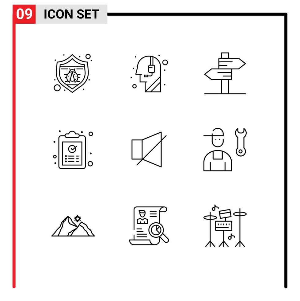 9 Universal Outlines Set for Web and Mobile Applications bell paste direction ok clipboard Editable Vector Design Elements