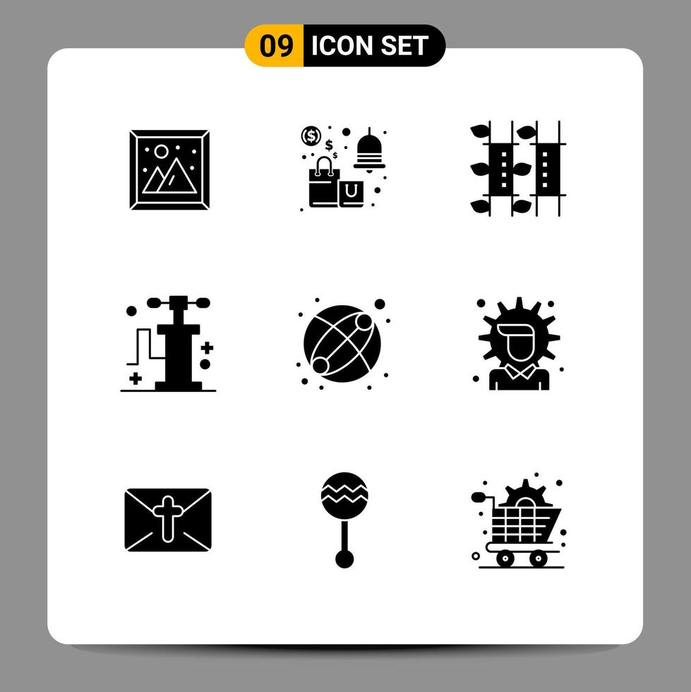 símbolos de iconos universales grupo de 9 glifos sólidos modernos de transporte de bebés bomba de compras relajación elementos de diseño de vectores editables