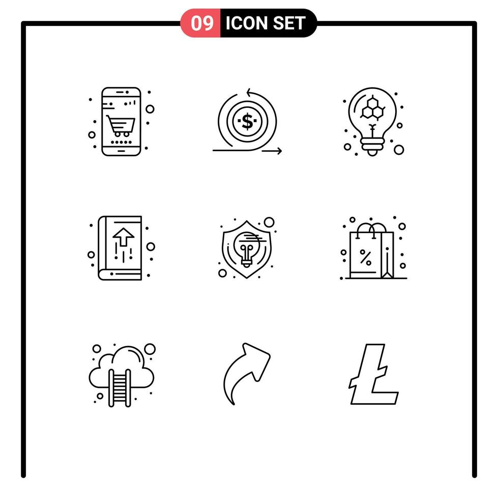 9 User Interface Outline Pack of modern Signs and Symbols of notebook business return book molecule Editable Vector Design Elements