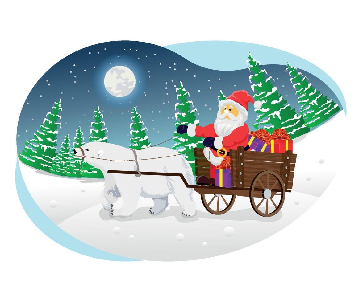 Christmas santa riding white bear vehicle illustration. vector