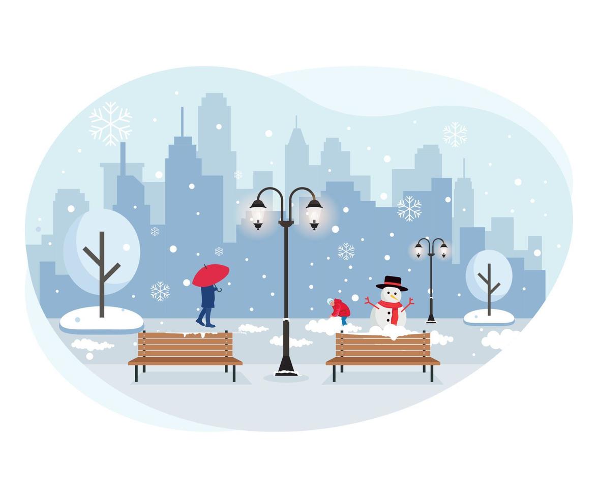 nevadas navideñas en la ciudad hermosa ilustración. vector