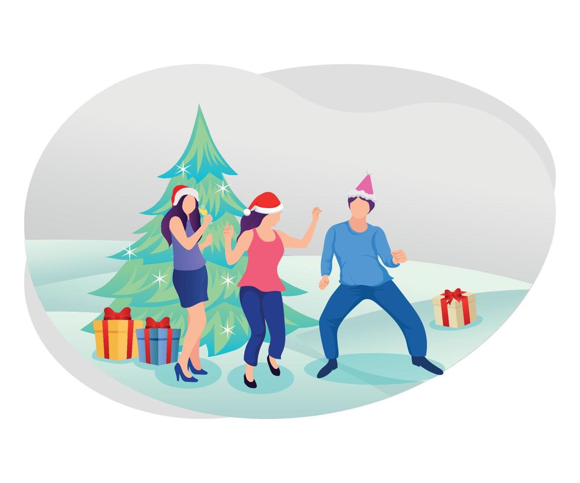 Friends celebrating Christmas beautiful illustration. vector