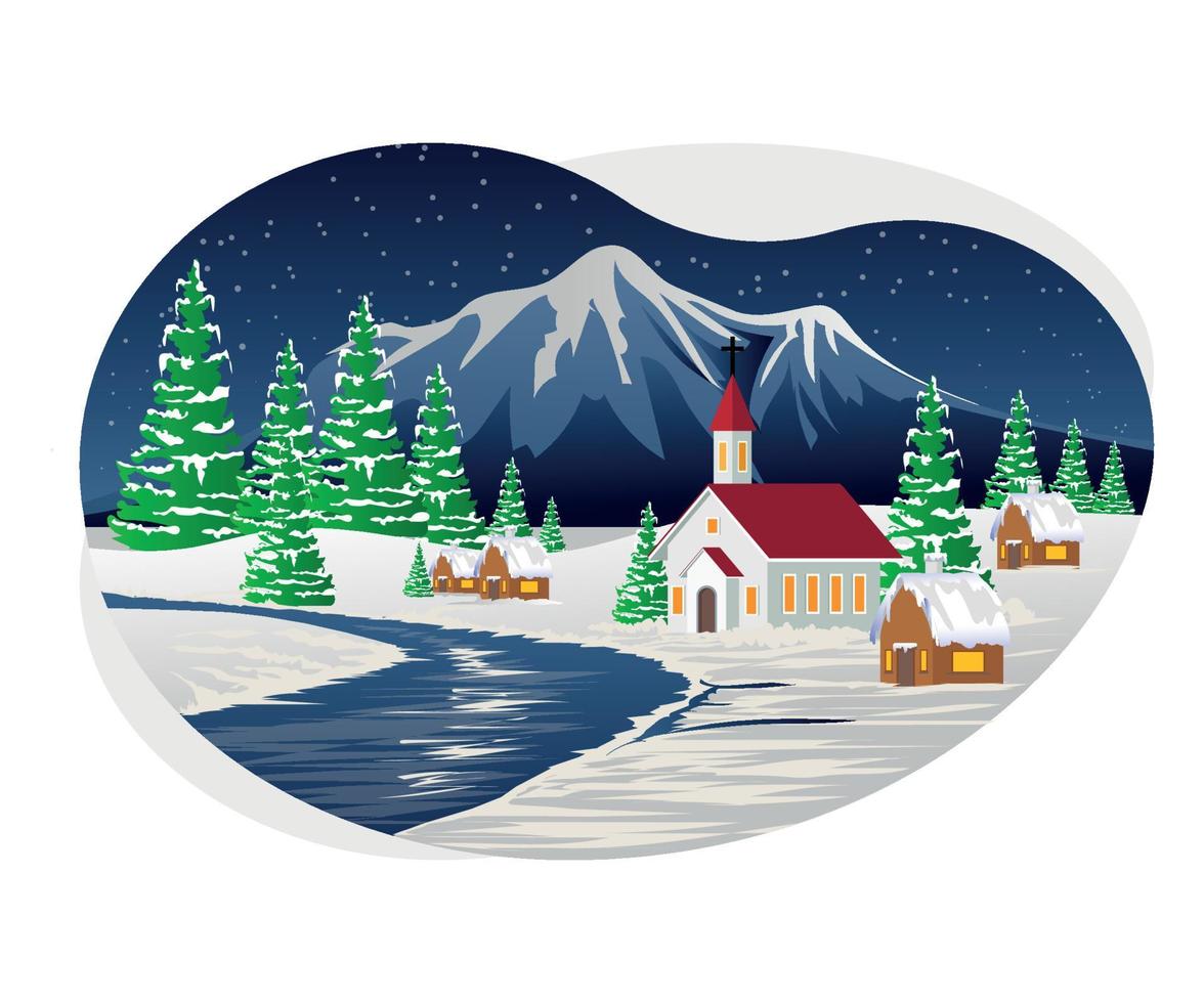 Christmas night church beautiful illustration. vector