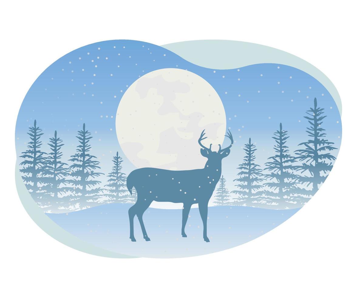 Reindeer standing in snowfall illustration. vector