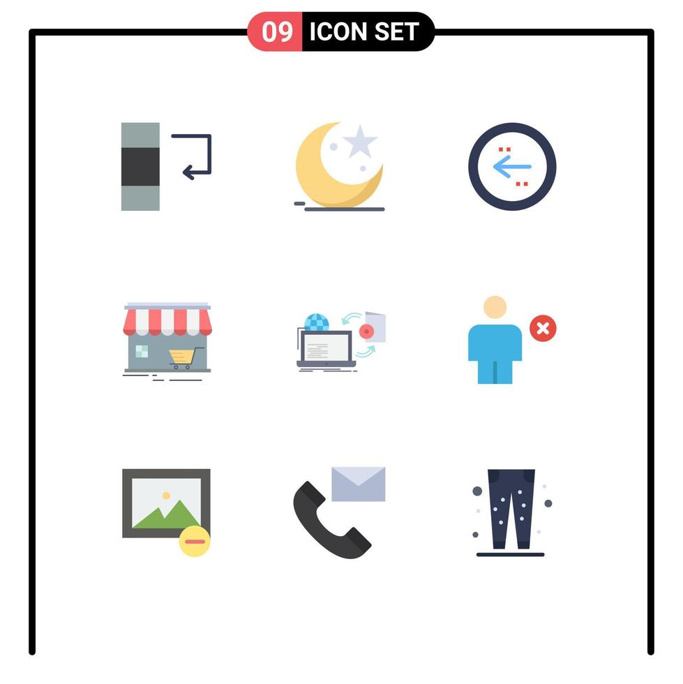 9 Thematic Vector Flat Colors and Editable Symbols of shopping market arrow store left Editable Vector Design Elements