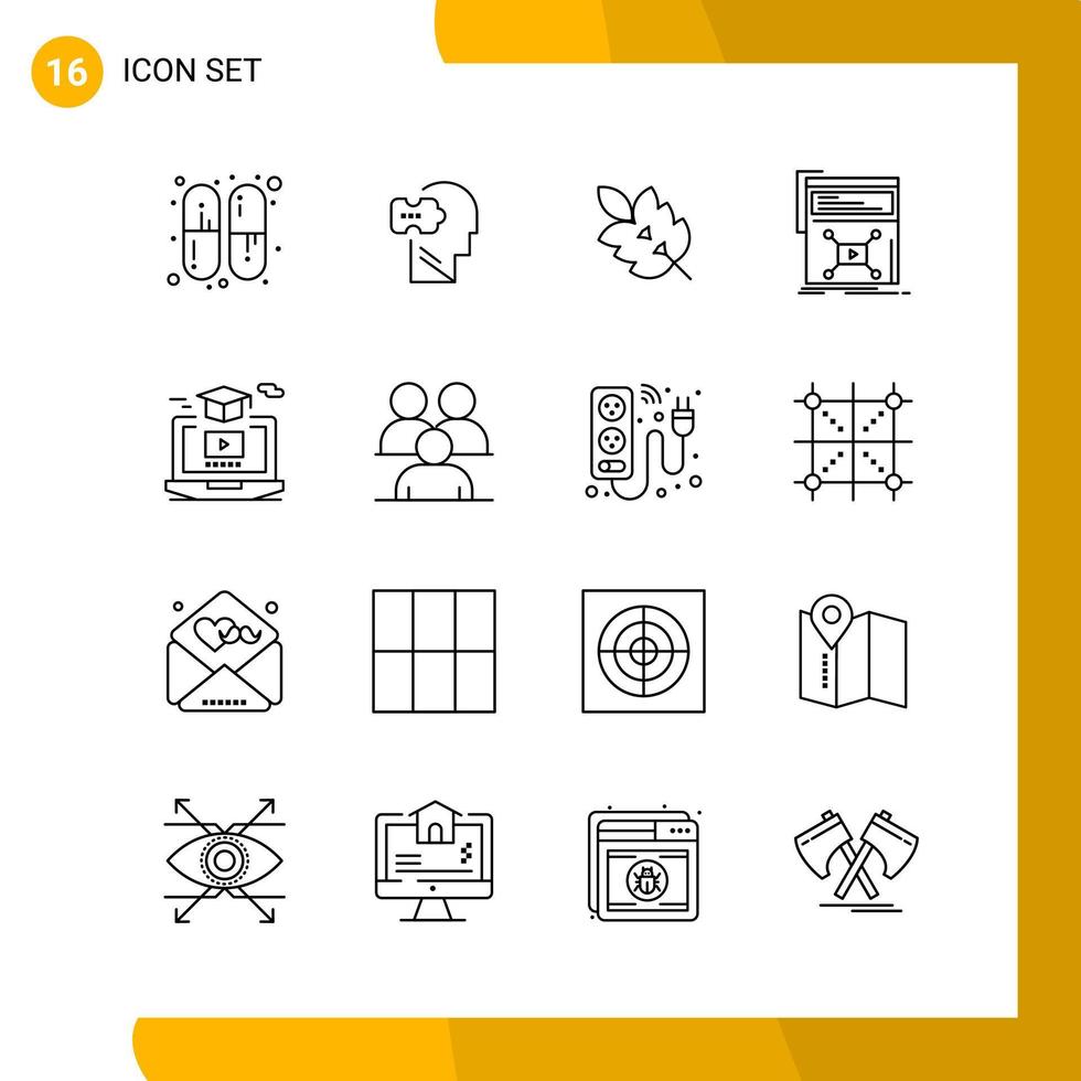 16 Icon Set. Line Style Icon Pack. Outline Symbols isolated on White Backgound for Responsive Website Designing. vector