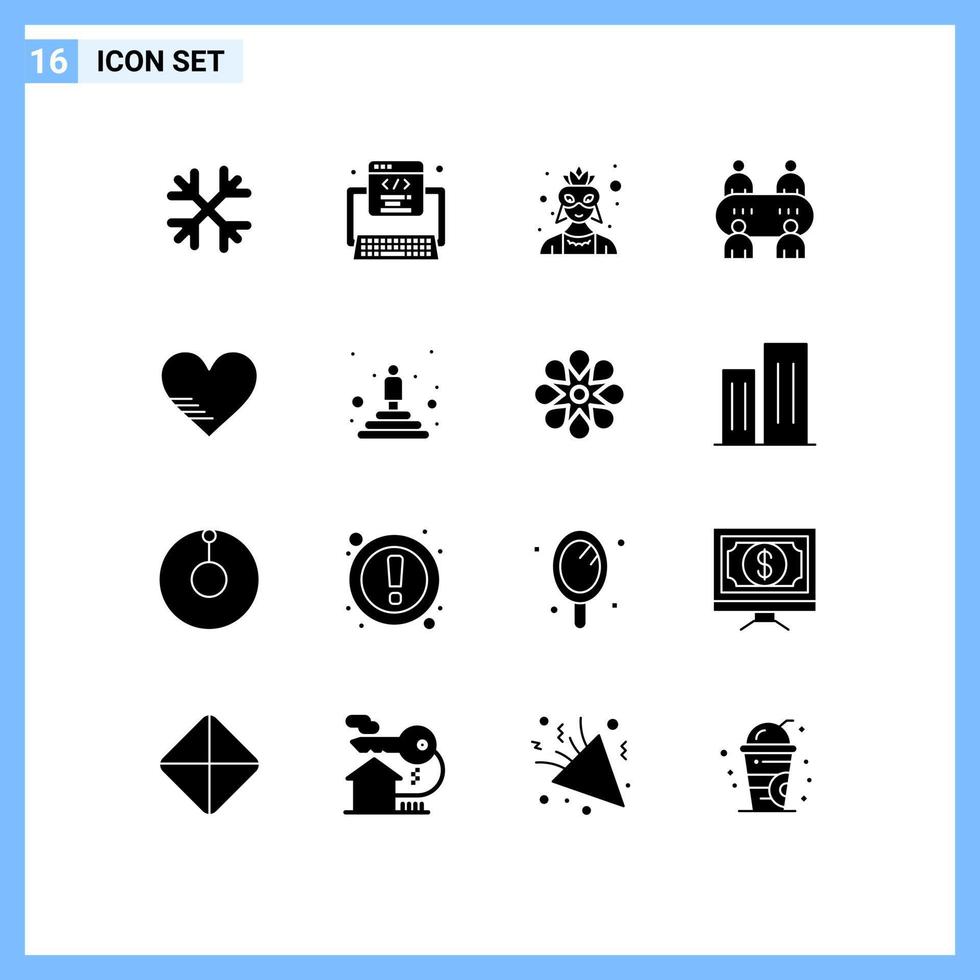 Set of 16 Modern UI Icons Symbols Signs for like heart mask table casino Editable Vector Design Elements