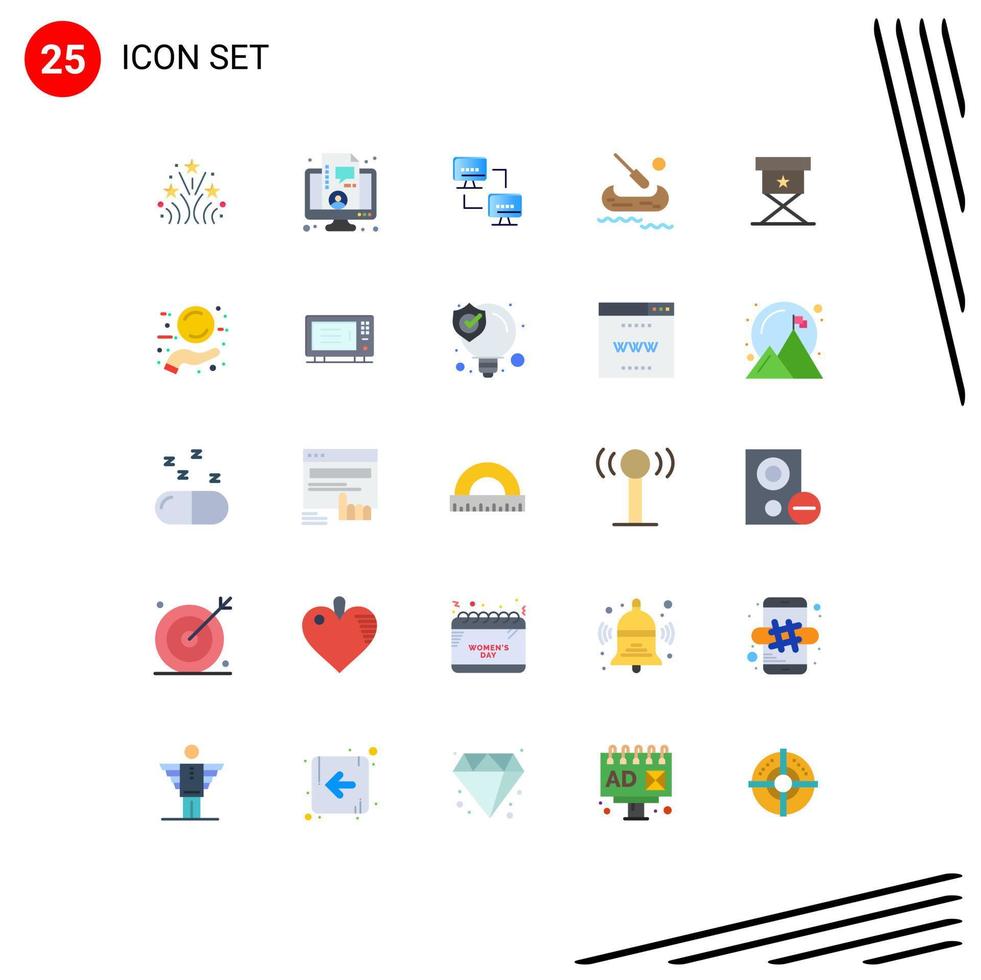 Pack of 25 creative Flat Colors of director chair computer canada boat Editable Vector Design Elements