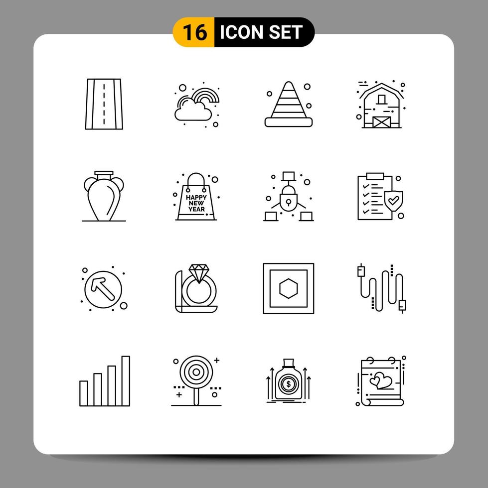 16 User Interface Outline Pack of modern Signs and Symbols of culture house blocker farm tool Editable Vector Design Elements