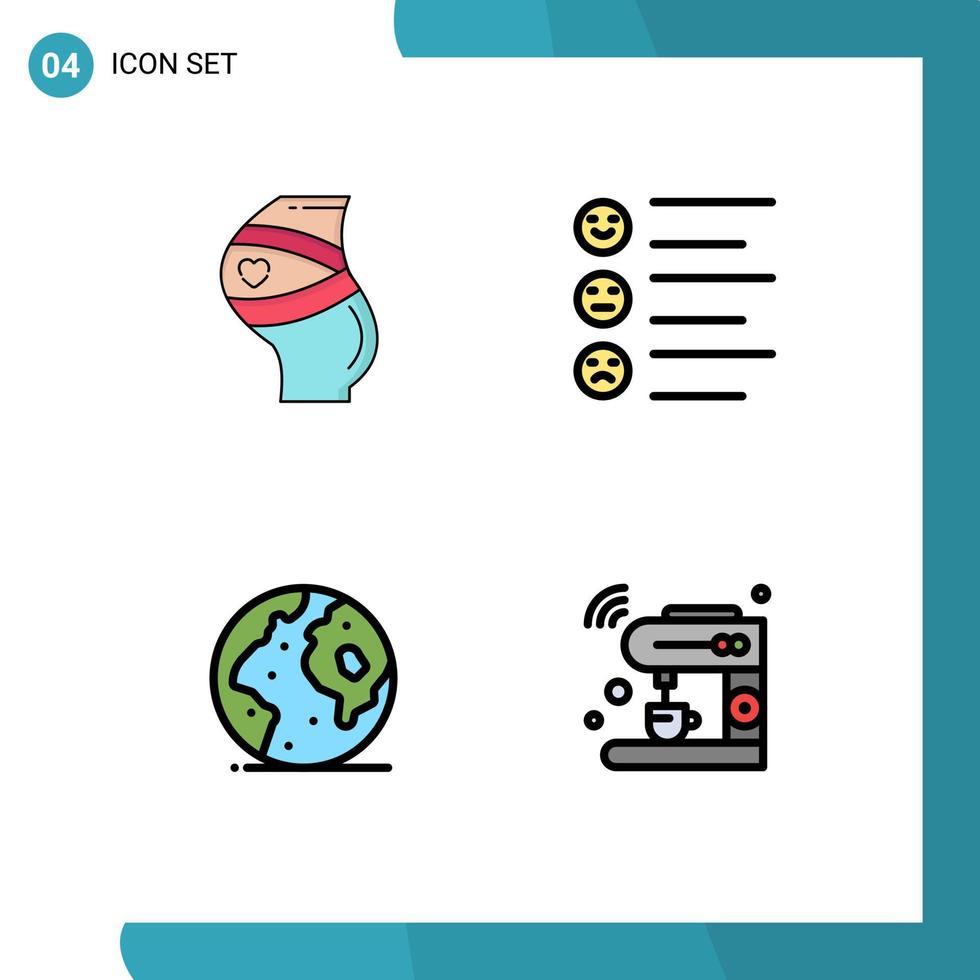 Set of 4 Modern UI Icons Symbols Signs for belt earth pregnant list international Editable Vector Design Elements