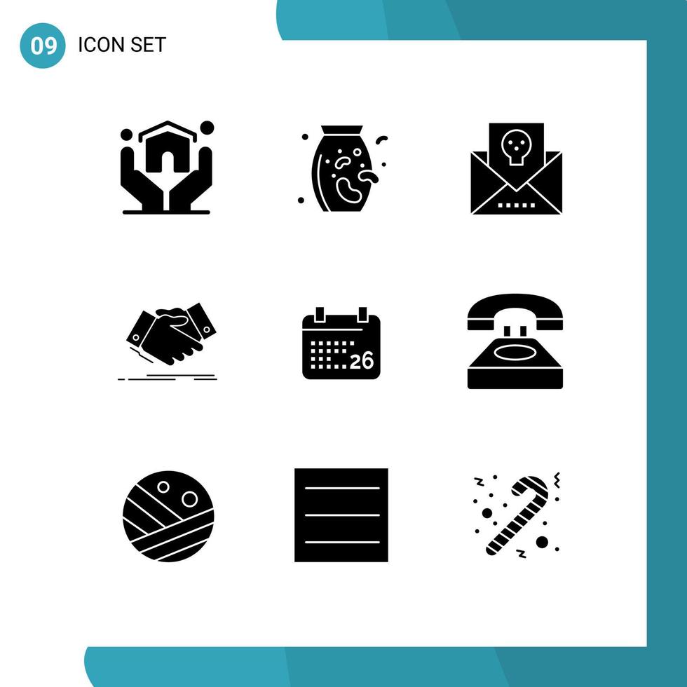 Solid Glyph Pack of 9 Universal Symbols of indian agreement envelope shaking hand handshake Editable Vector Design Elements
