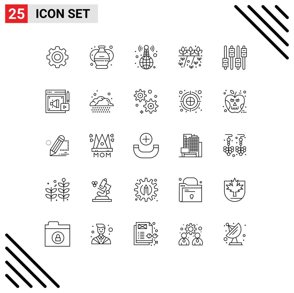 Group of 25 Modern Lines Set for sound plant world wide nature agriculture Editable Vector Design Elements