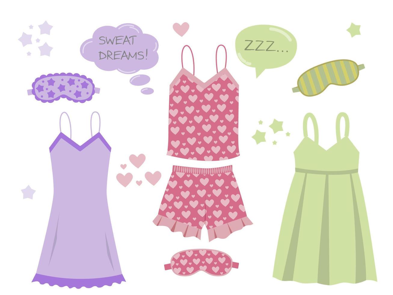 Sleepwear for women, nightwear for females, fashionable collection Pajamas set. Vector in flat style. Vector illustration