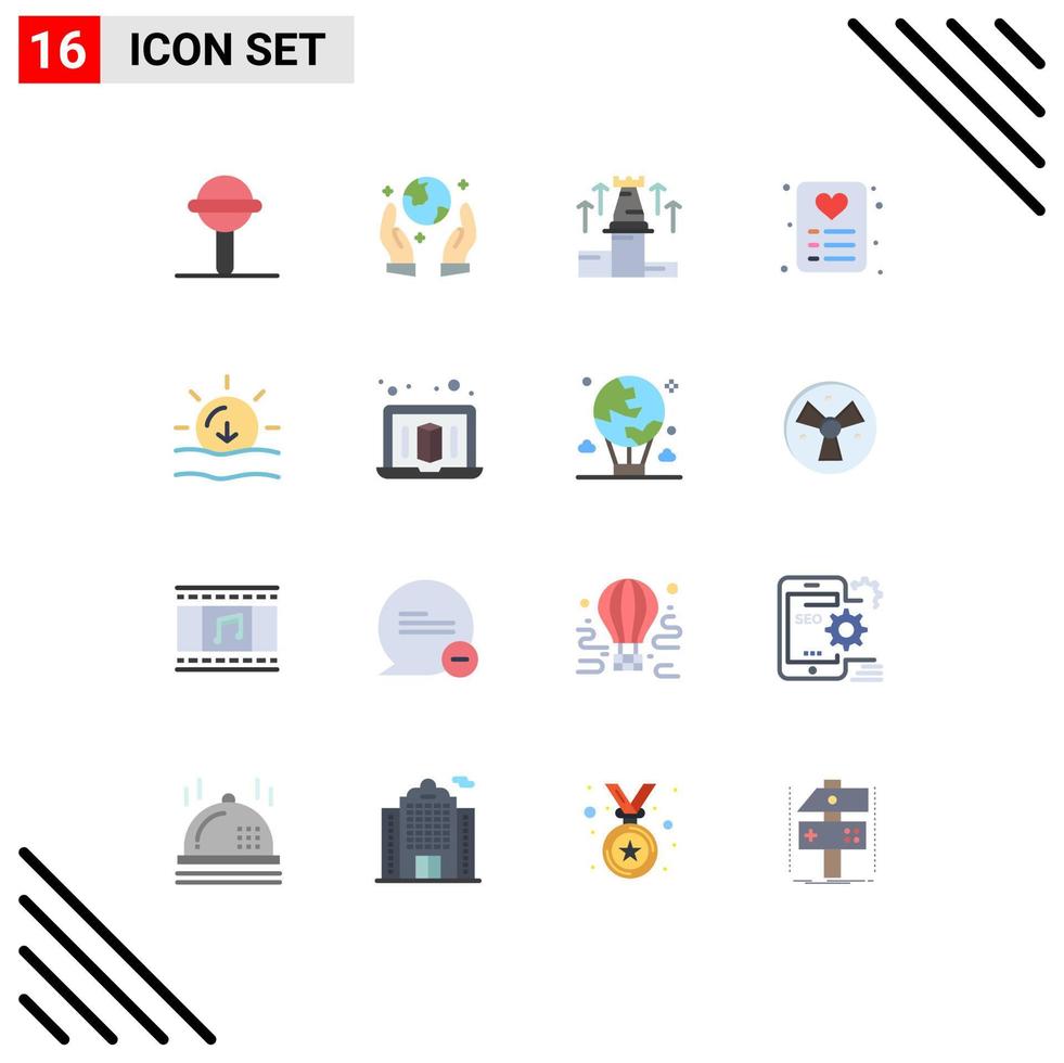 conjunto de 16 iconos de interfaz de usuario modernos signos de símbolos para compras de tarjeta de naturaleza puesta de sol paquete editable de elementos de diseño de vectores creativos