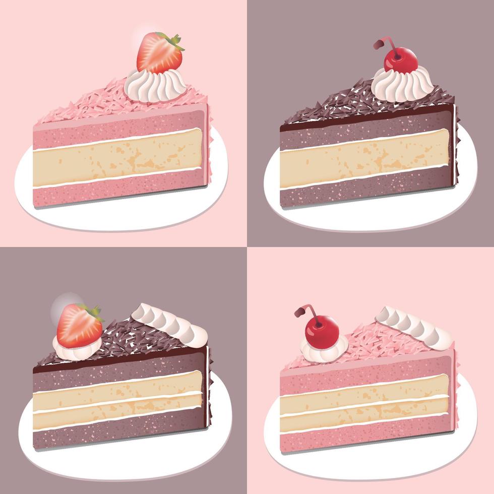 Realistic chocolate and strawberry cake with cherries and strawberries vector