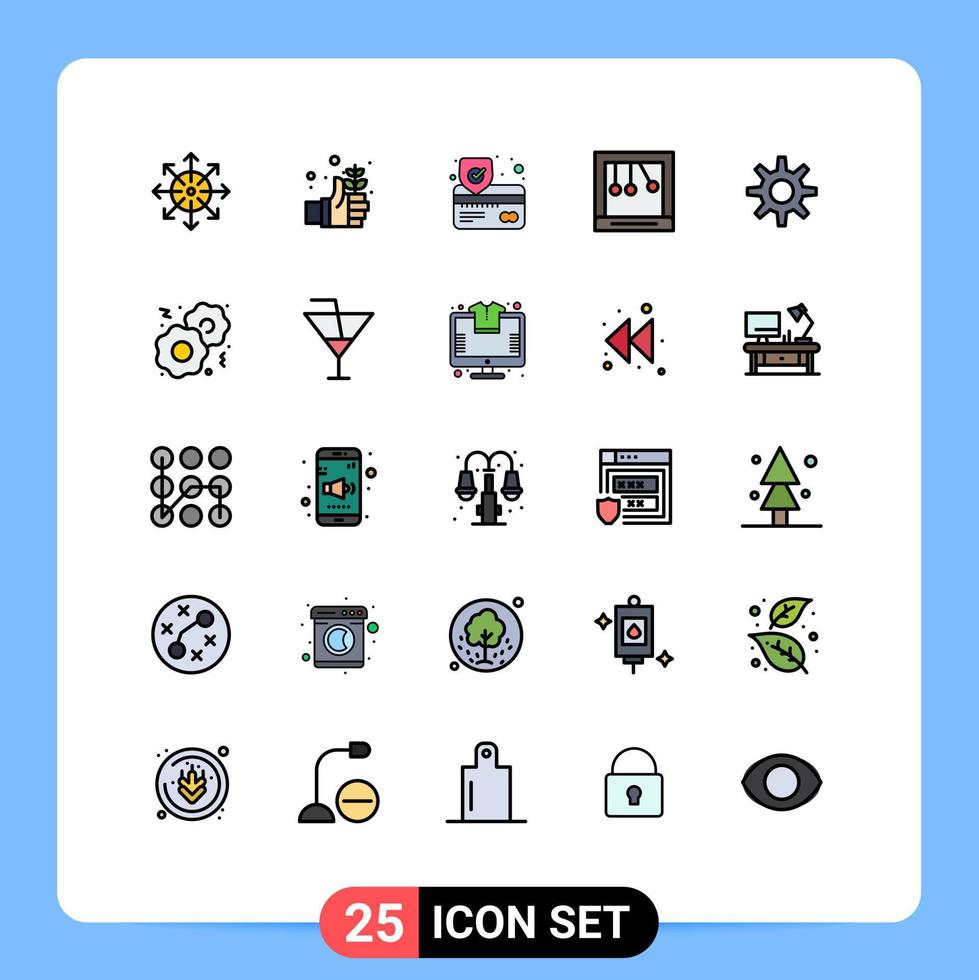 Pictogram Set of 25 Simple Filled line Flat Colors of setting newton hand cradle protection Editable Vector Design Elements