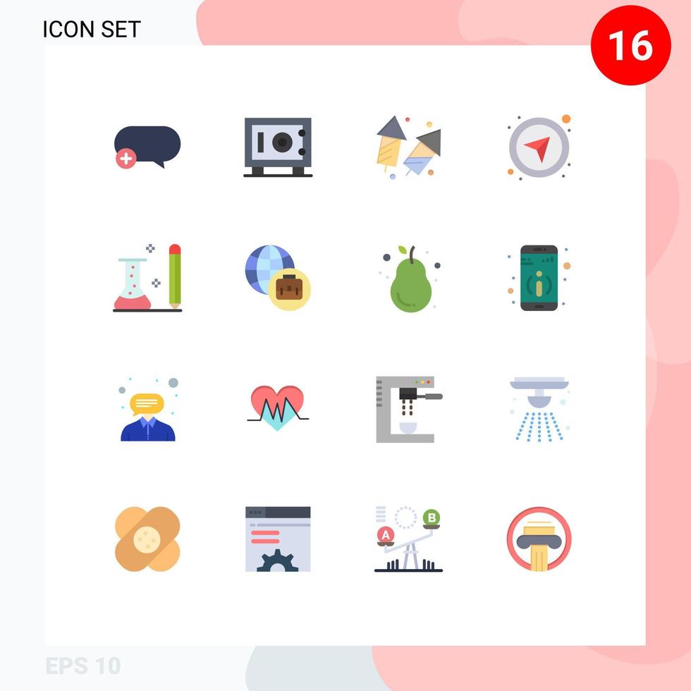 Set of 16 Vector Flat Colors on Grid for education gps christmas directional new year Editable Pack of Creative Vector Design Elements