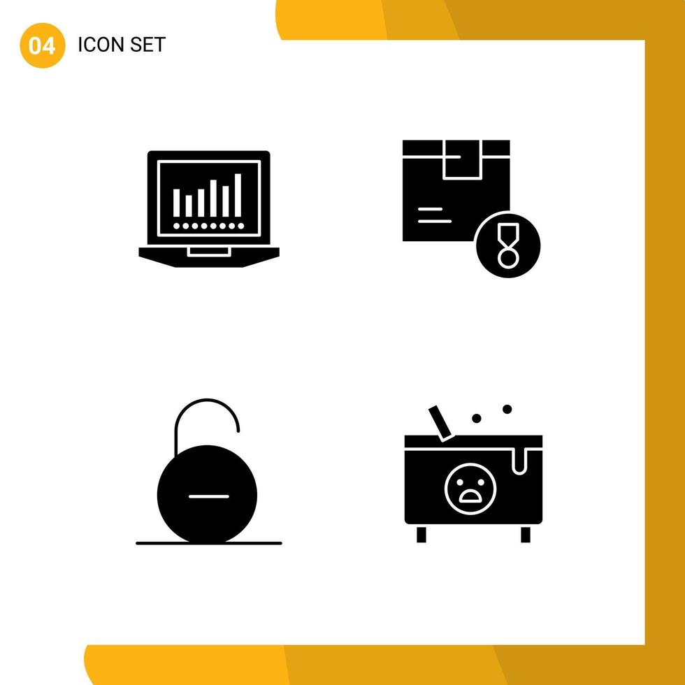 Paquete de 4 glifos sólidos de interfaz de usuario de signos y símbolos modernos de logro de candado de computadora portátil elementos de diseño de vector editables seguros logísticos