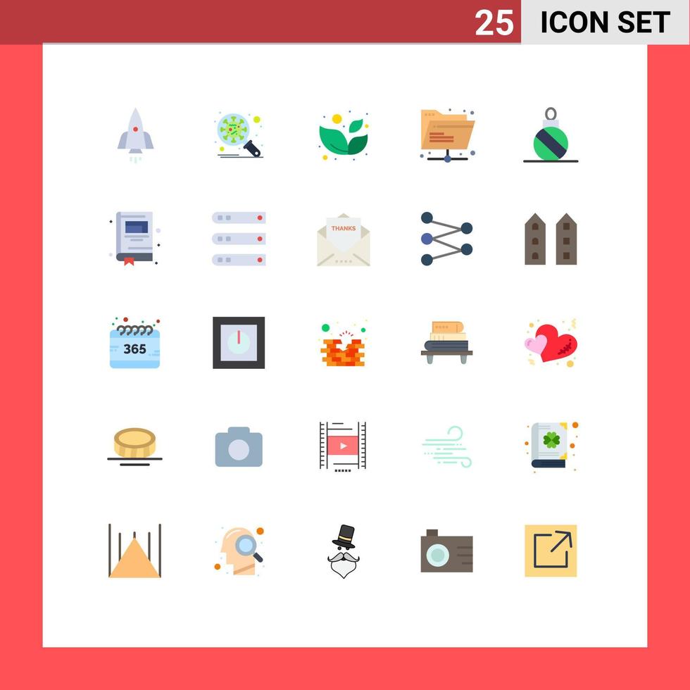 Pack of 25 Modern Flat Colors Signs and Symbols for Web Print Media such as ball network security internet wellness leaf Editable Vector Design Elements
