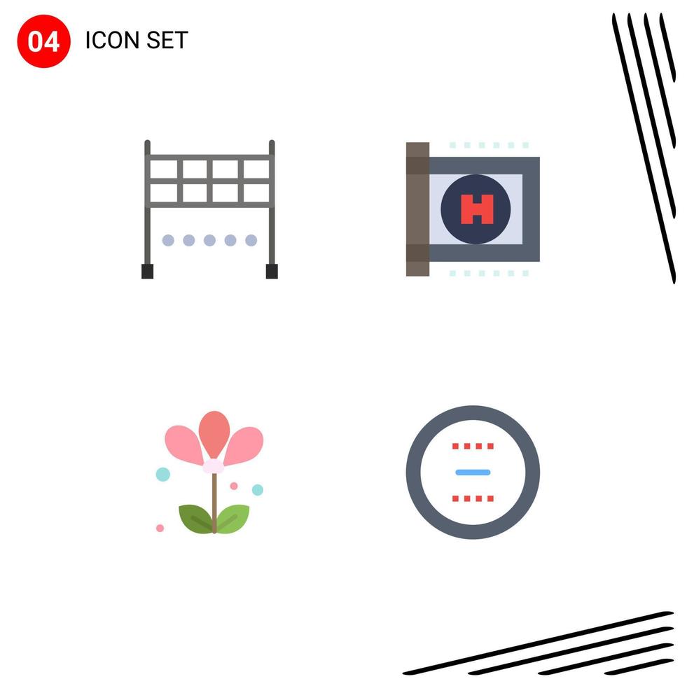 Editable Vector Line Pack of 4 Simple Flat Icons of finish spring healthcare flower circle Editable Vector Design Elements