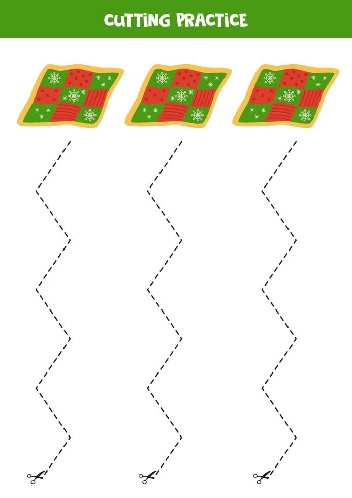 práctica de corte para niños con linda colcha de dibujos animados. vector