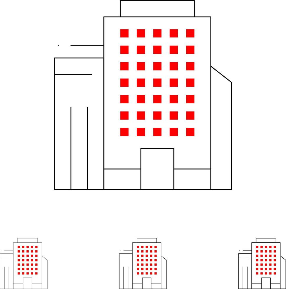 Office Building Job Bold and thin black line icon set vector
