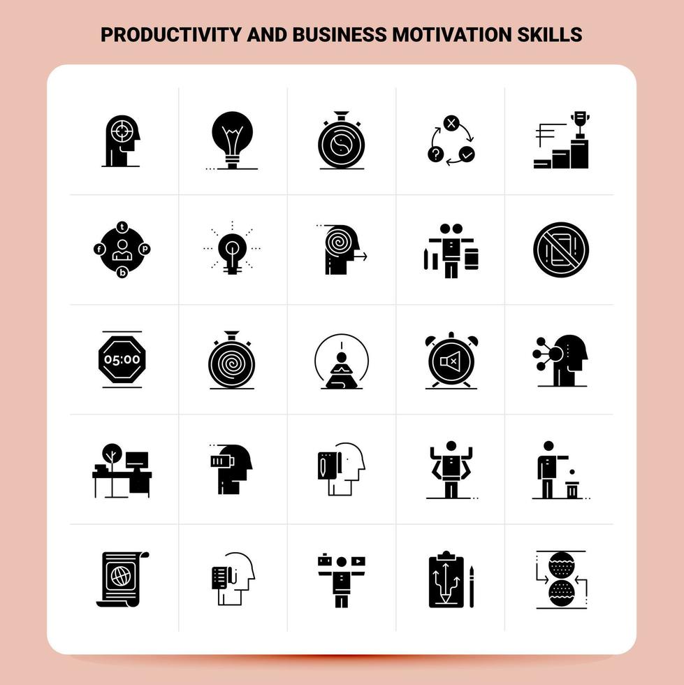 Solid 25 Productivity And Business Motivation Skills Icon set Vector Glyph Style Design Black Icons Set Web and Mobile Business ideas design Vector Illustration