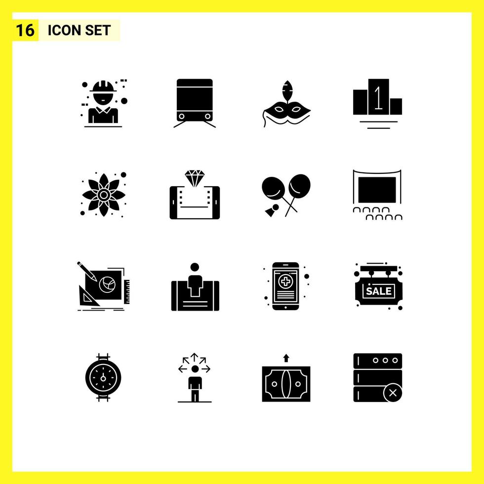 Set of 16 Modern UI Icons Symbols Signs for plant flower mask chamomile podium Editable Vector Design Elements