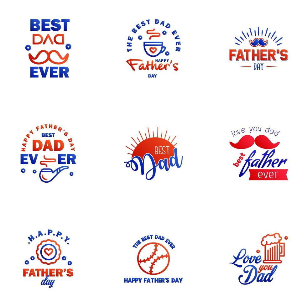 Happy fathers day 9 Blue and red Typography set Vector typography Vintage lettering for greeting cards banners tshirt design You are the best dad Editable Vector Design Elements