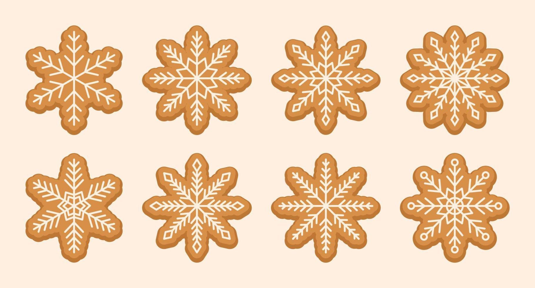 Simple gingerbread snowflake sweet cookies with sugar glazed. Christmas holiday food. vector