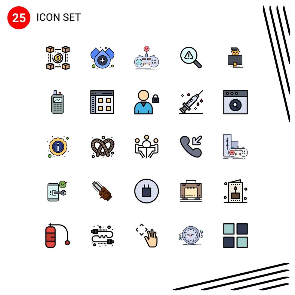 Universal Icon Symbols Group of 25 Modern Filled line Flat Colors of hacker view check search gaming Editable Vector Design Elements