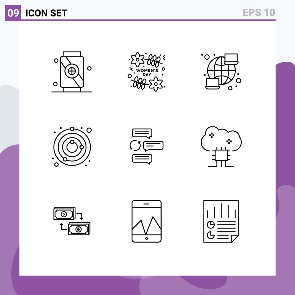 Modern Set of 9 Outlines and symbols such as conversation chat computer universe satellite Editable Vector Design Elements