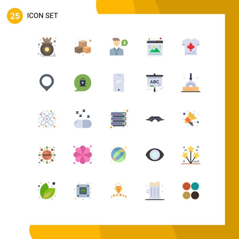 Editable Vector Line Pack of 25 Simple Flat Colors of shirt seo play photo dollar Editable Vector Design Elements
