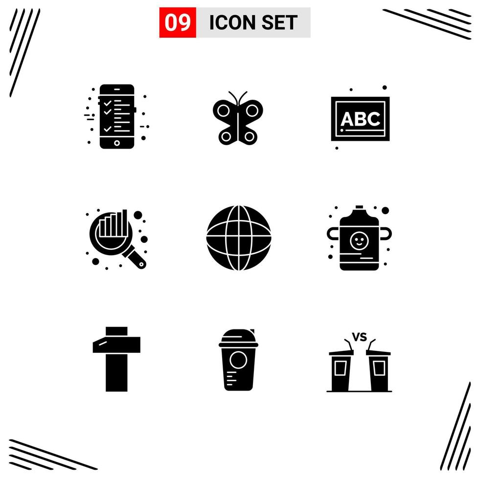 Pack of 9 Modern Solid Glyphs Signs and Symbols for Web Print Media such as education world blocks seo chart Editable Vector Design Elements